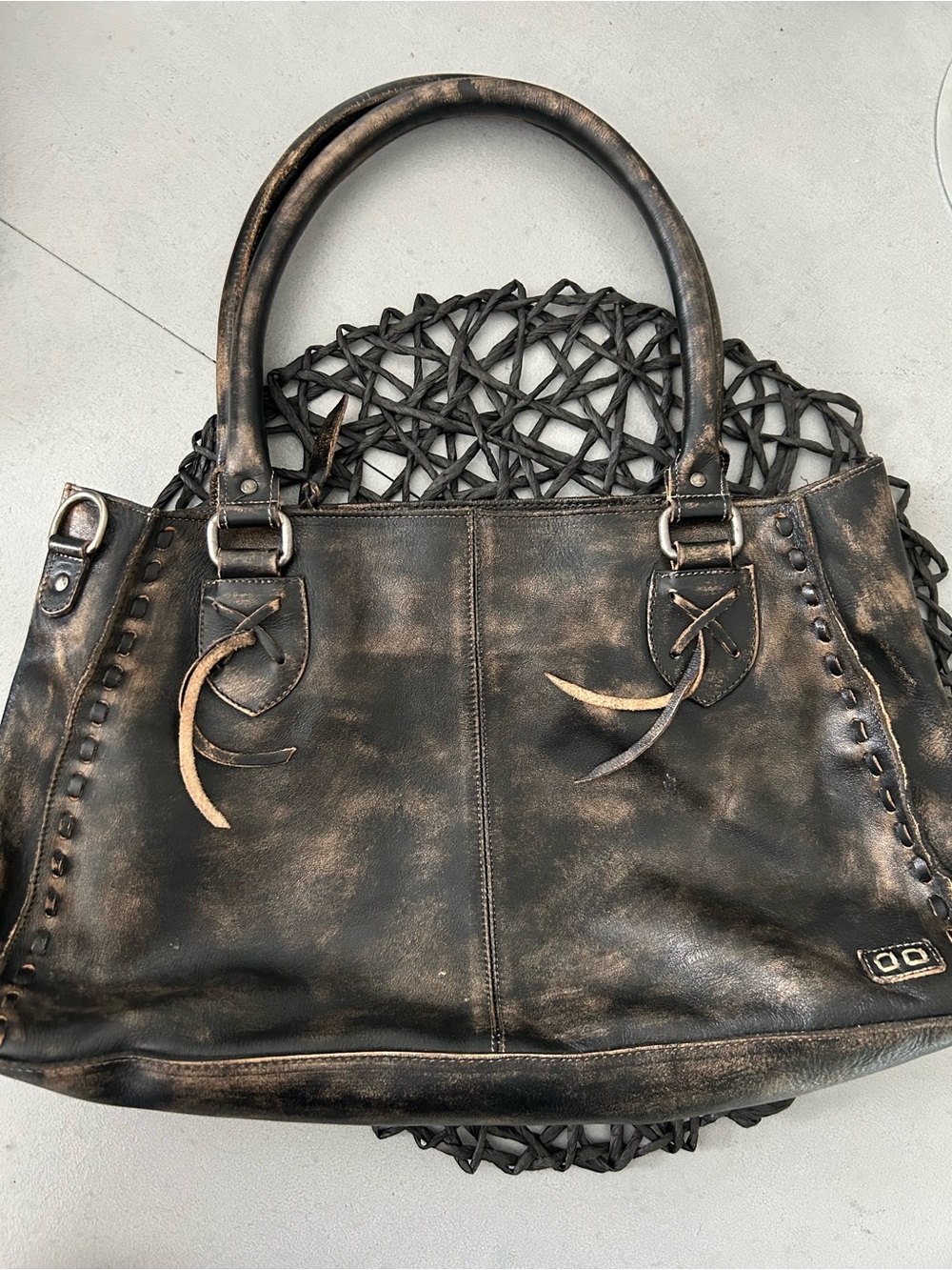 Bed Stu Leather Rockababy Shoulder Bag Crossbody Tote Black Rustic MSRP $345 - Picture 4 of 12